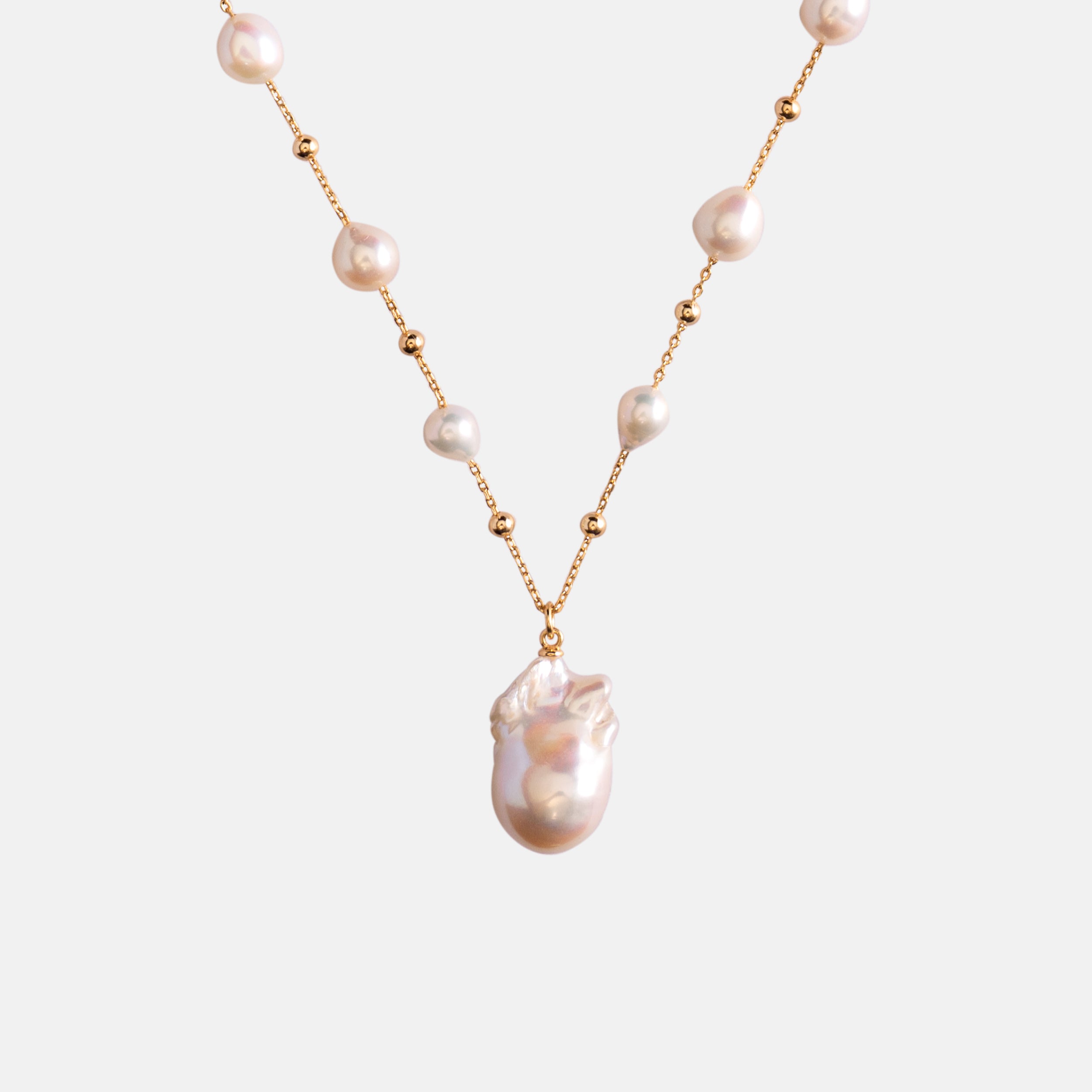 Gypsophila White Baroque Pearl Necklace