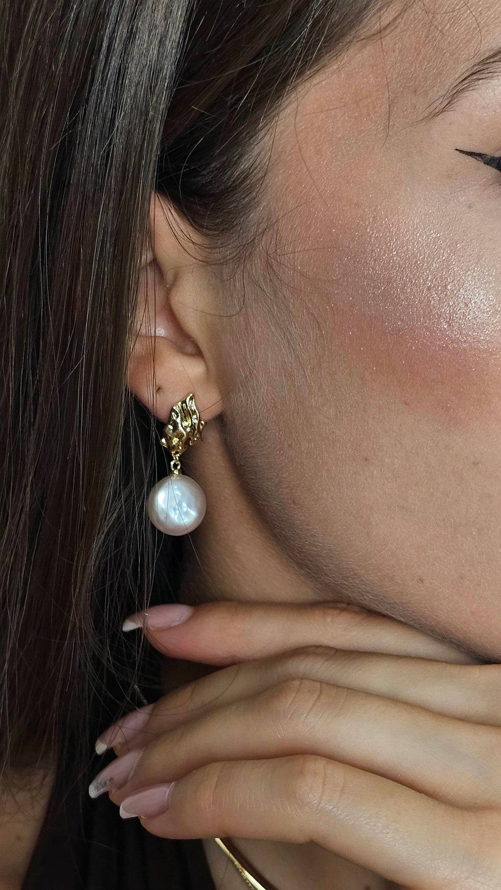 Lava Baroque Button Pearl Earrings