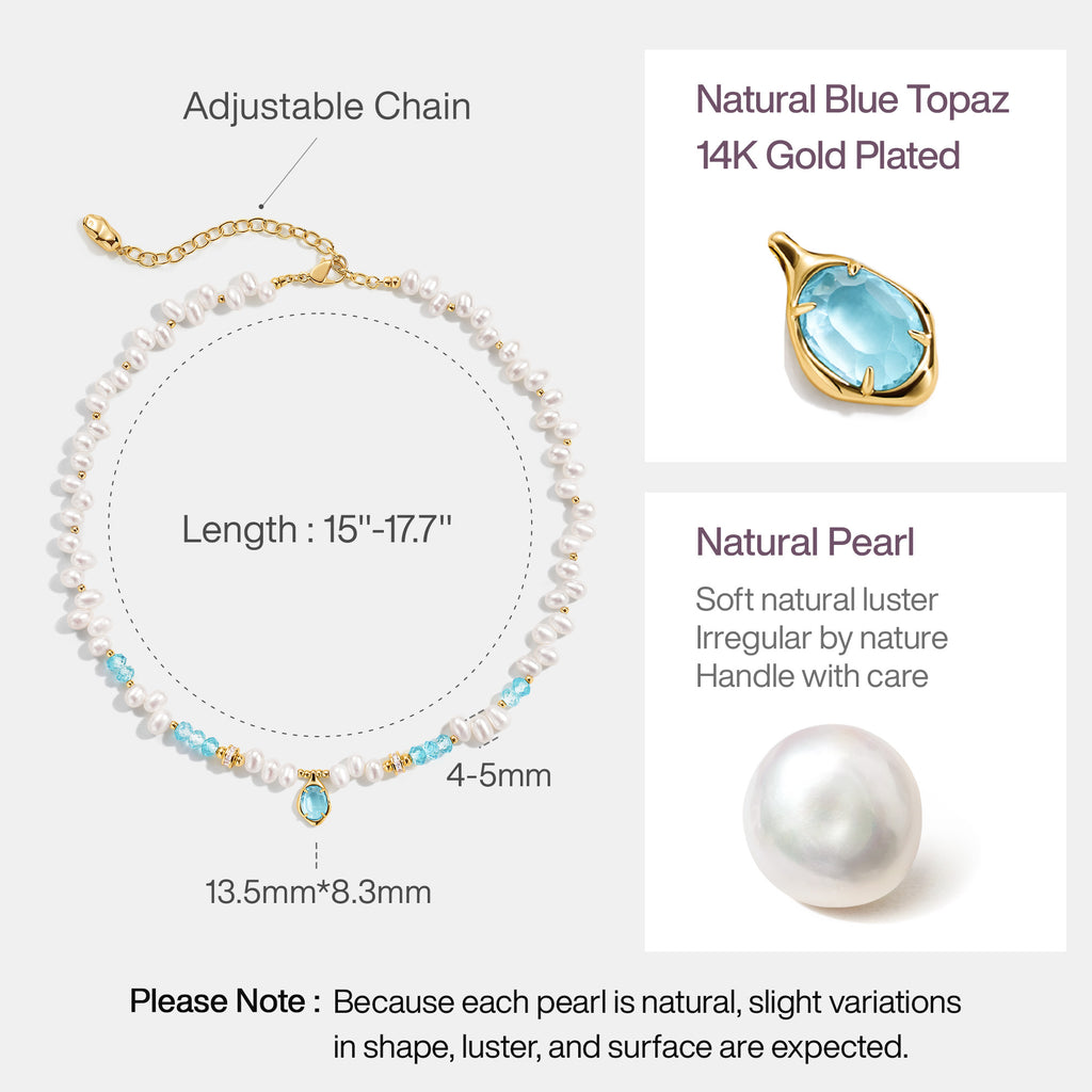 Raw Blue Topaz Pearl Necklace