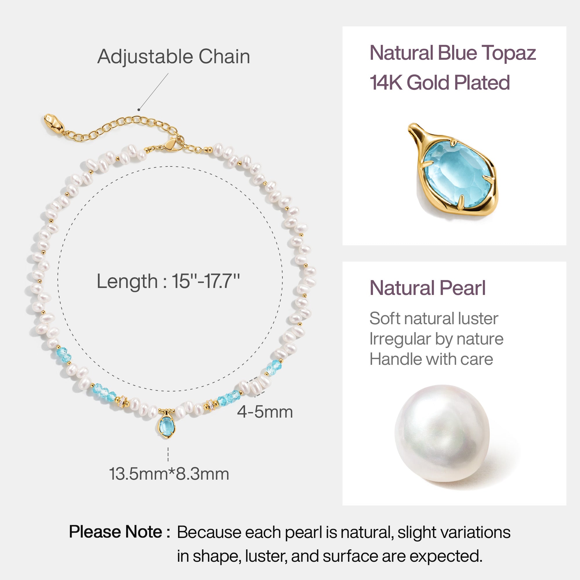 Raw Blue Topaz Pearl Necklace