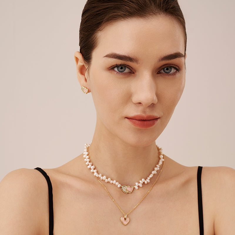 Blush Heart Rose Quartz Pearl Necklace