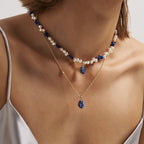 Raw Lapis Lazuli Pearl Necklace