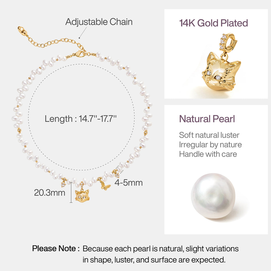 Personalized Cat Butterfly Pearl Necklace