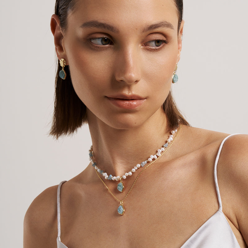 Raw Aquamarine Pearl Necklace