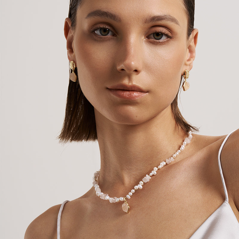 Raw Rose Quartz Pearl Necklace