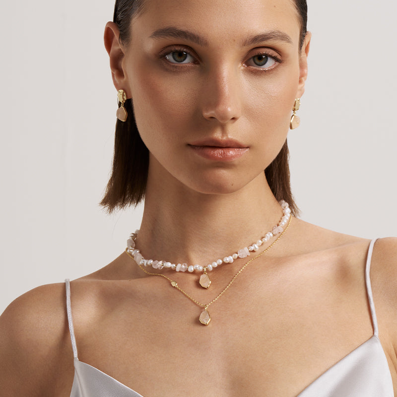 Raw Rose Quartz Pearl Necklace