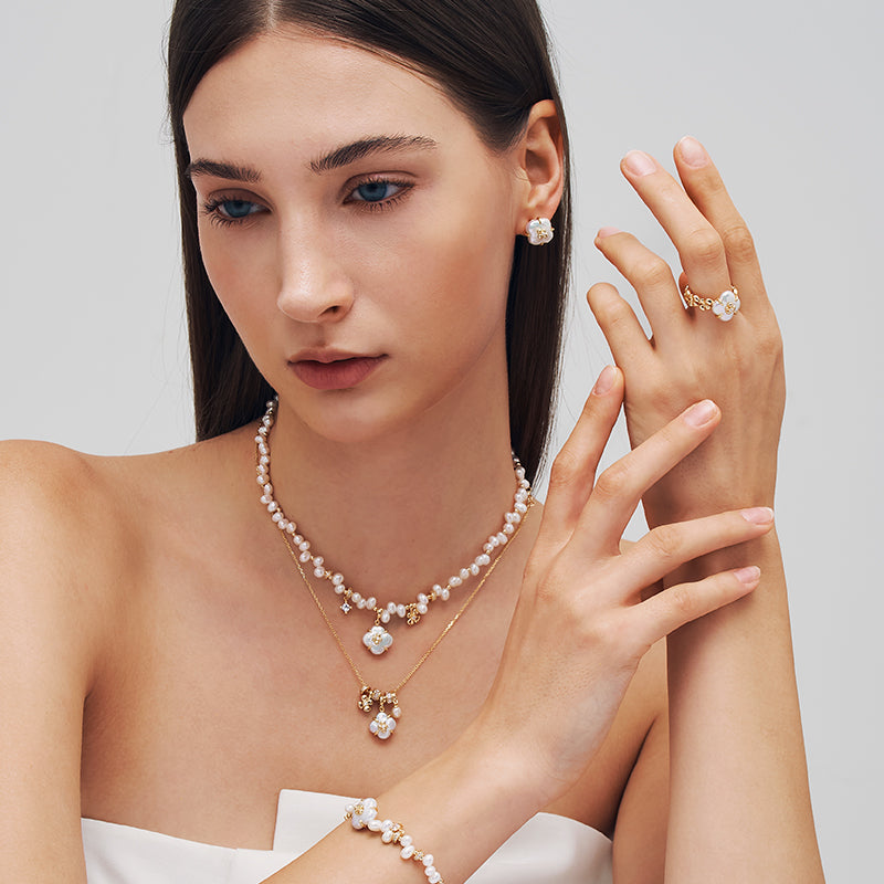 Lucky Clover Pearl Statement Ring