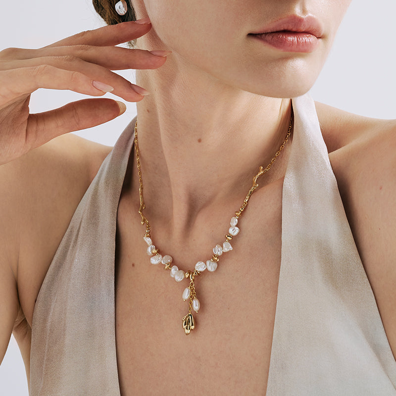 Floriography Keshi Pearl Branch Necklace