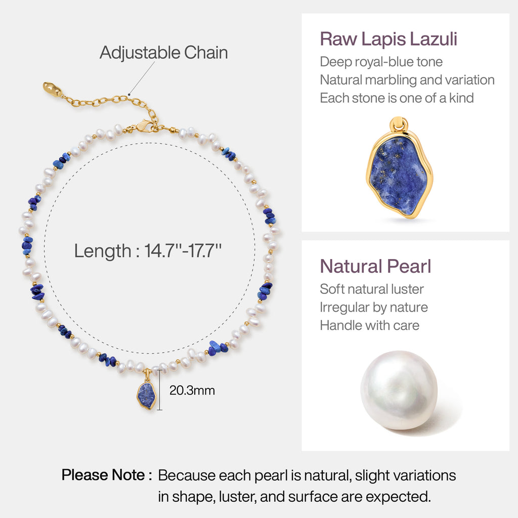 Raw Lapis Lazuli Pearl Necklace