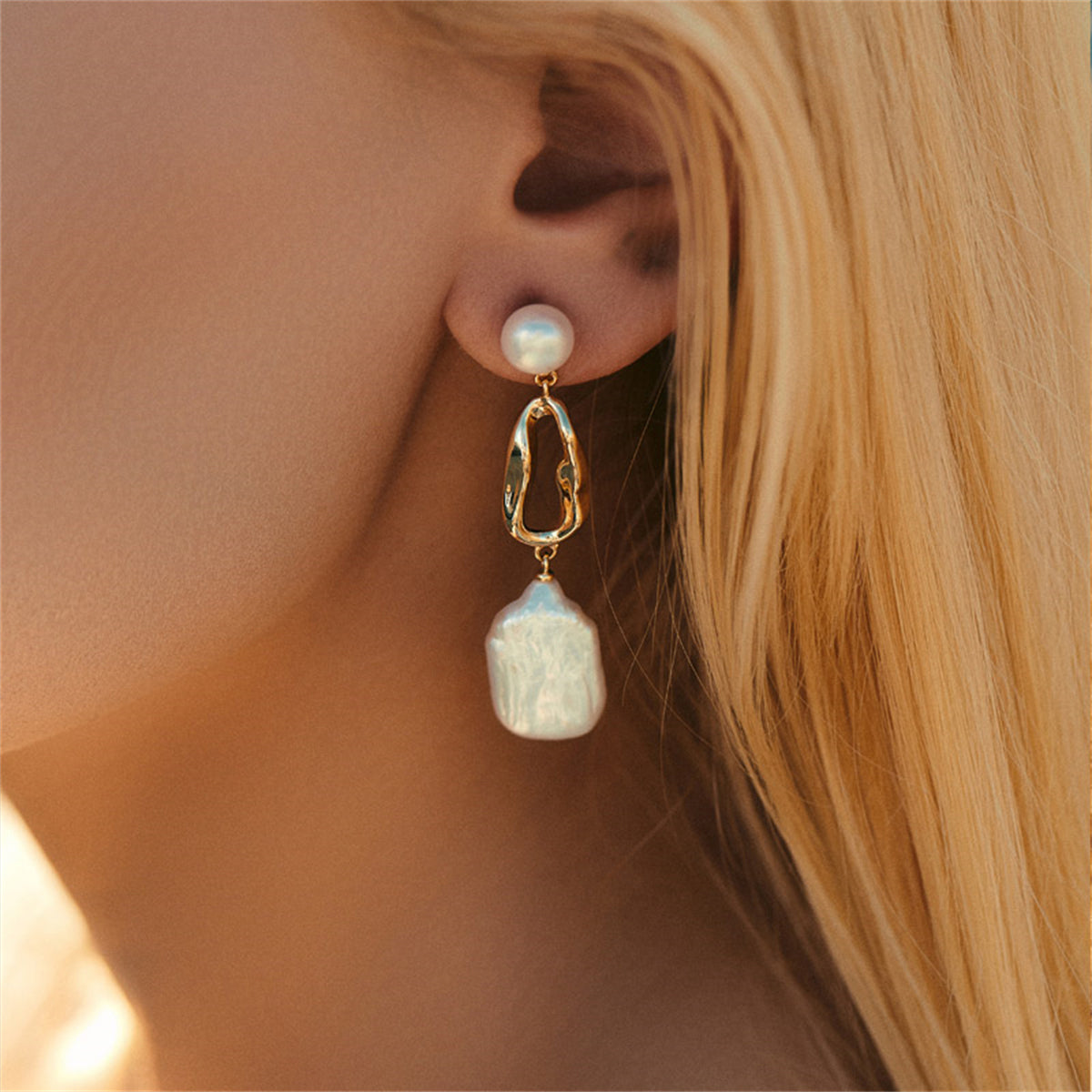 White Baroque Pearl Earring