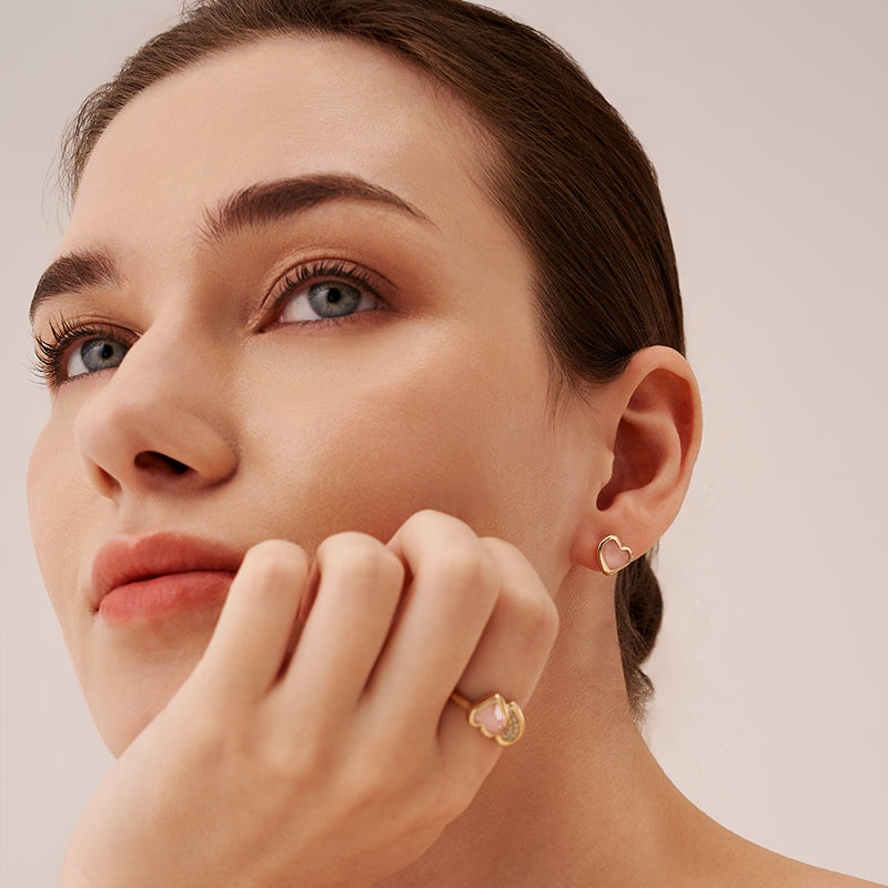 Blush Heart Rose Quartz Stud Earrings
