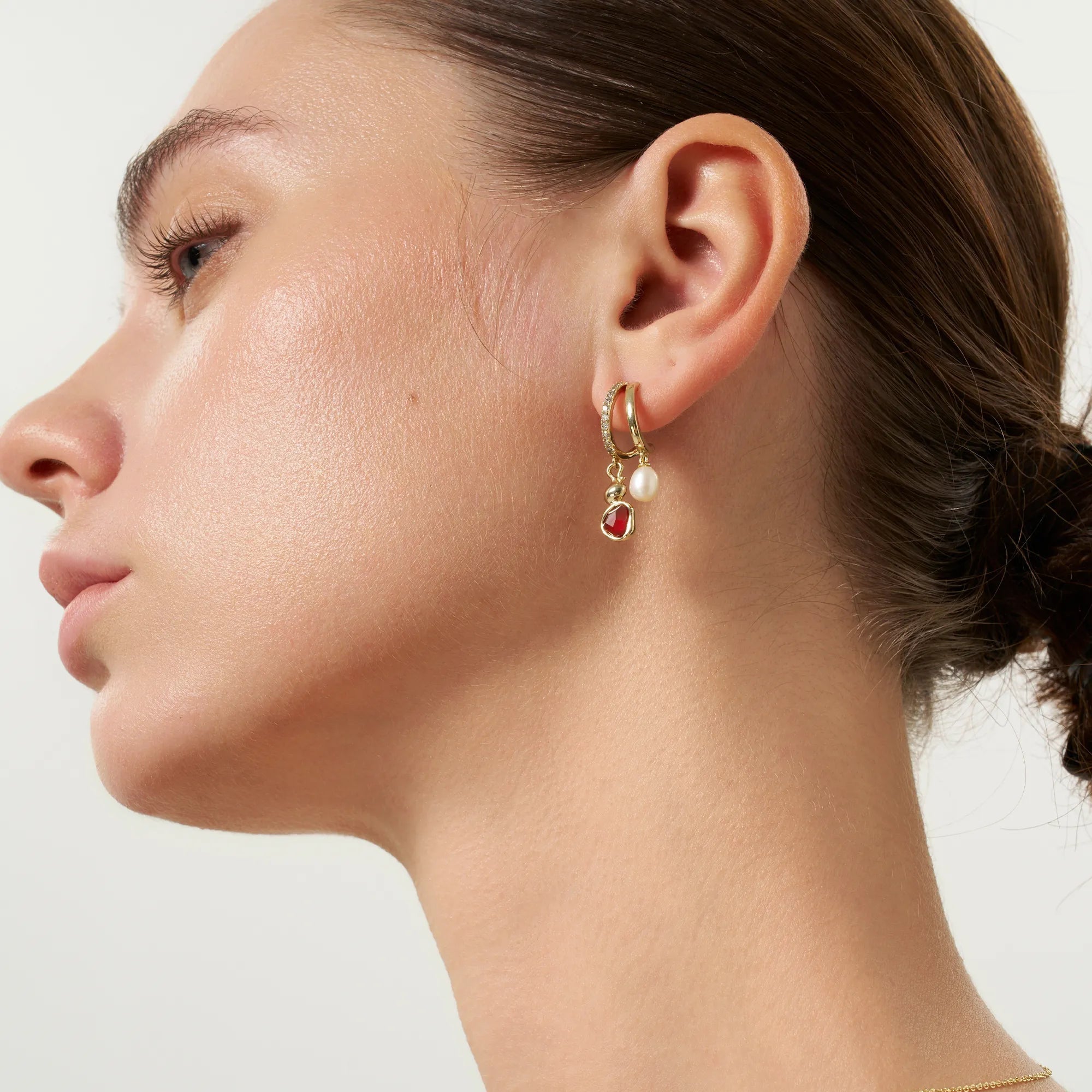 Wulu Red Agate Drop Pearl Earrings