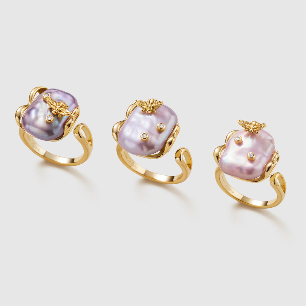 Lavender Baroque Pearl Bee Open Ring