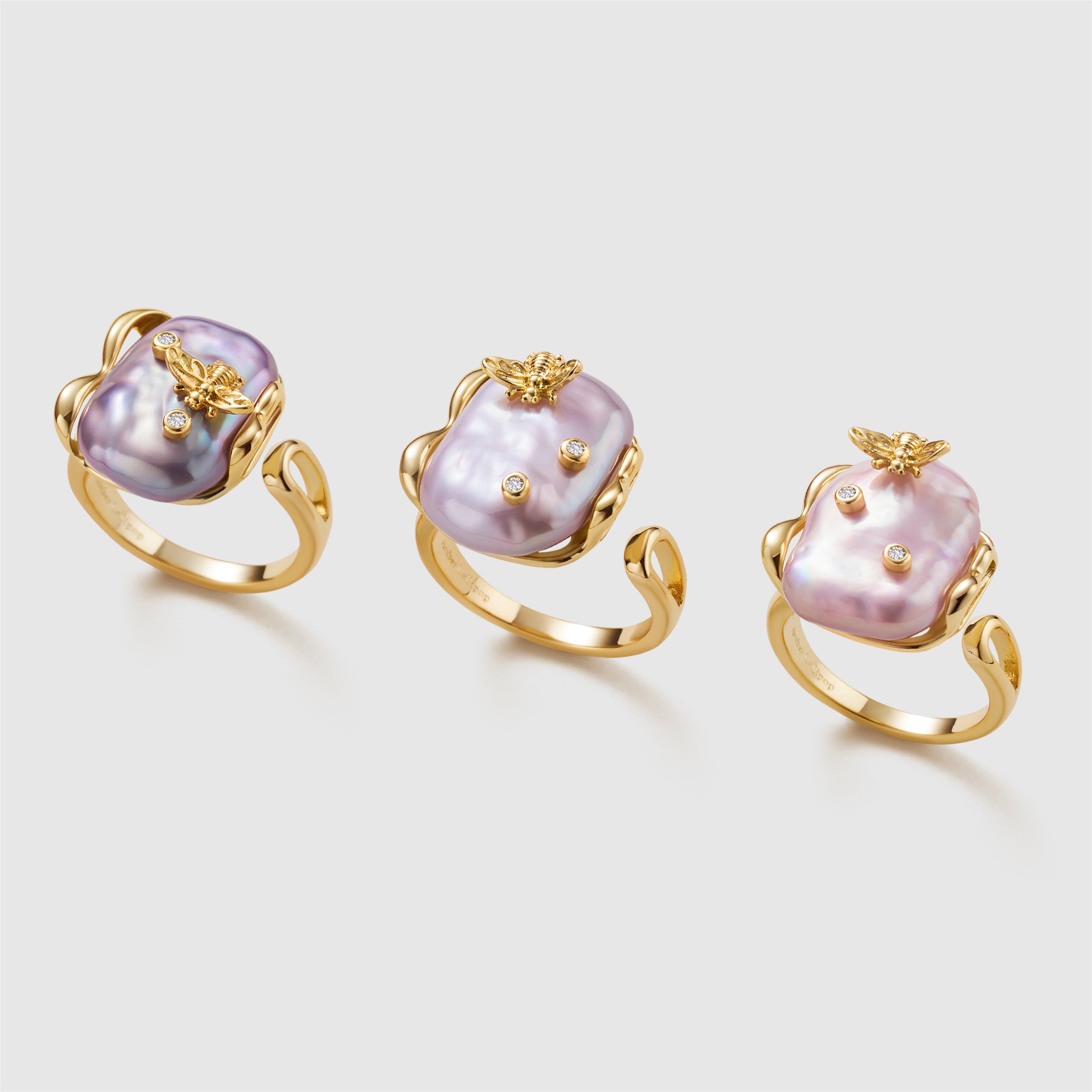 Lavender Baroque Pearl Bee Open Ring