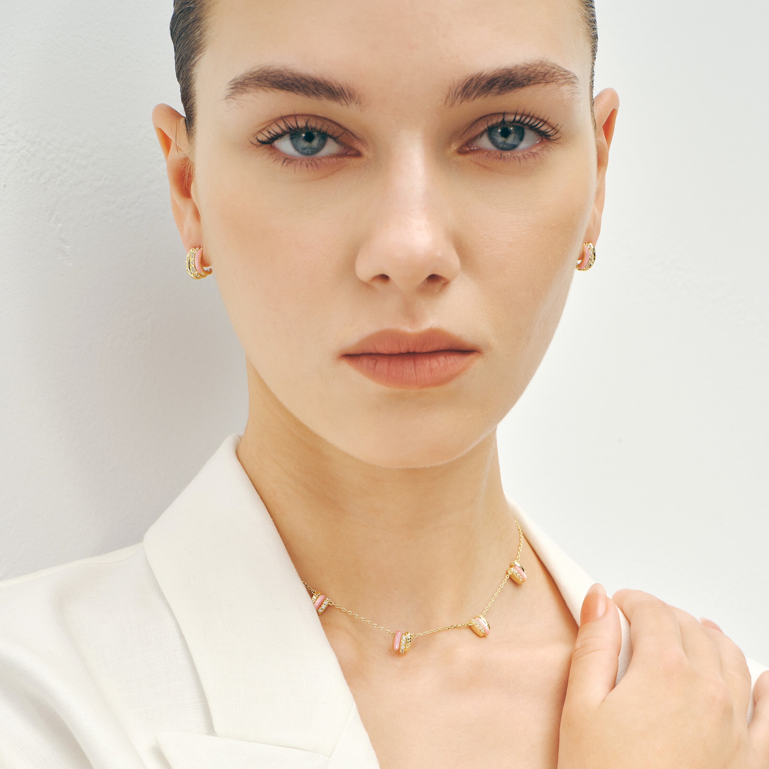 Pink Mother of Pearl C Hoop Earrings