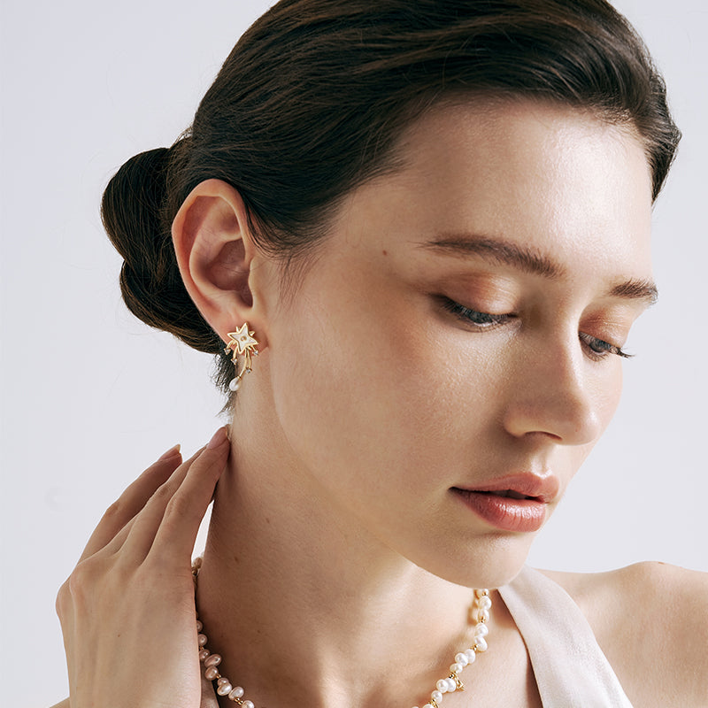 Radiant Star Pearl Drop Earrings