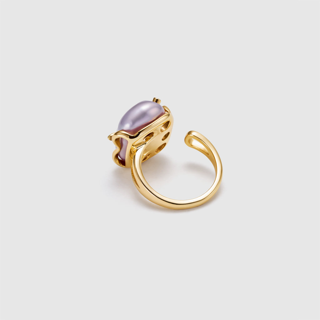 White Baroque Pearl Bee Open Ring