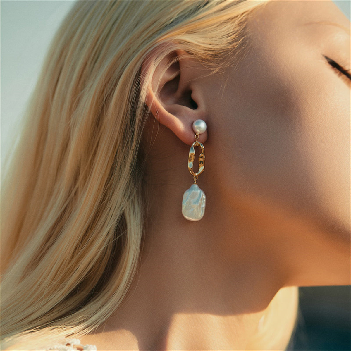 White Baroque Pearl Earring