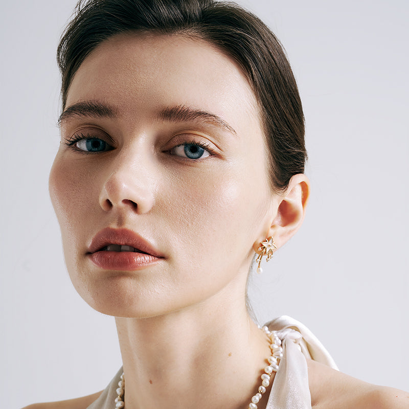 Radiant Star Pearl Drop Earrings