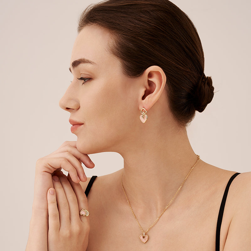 Blush Heart Rose Quartz Drop Earrings