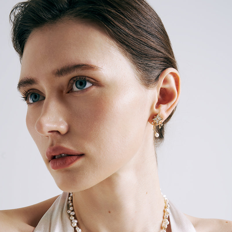 Radiant Star Pearl Drop Earrings