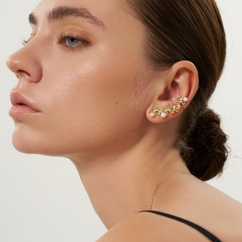 Gold Ginkgo Leaves Pearl Earrings