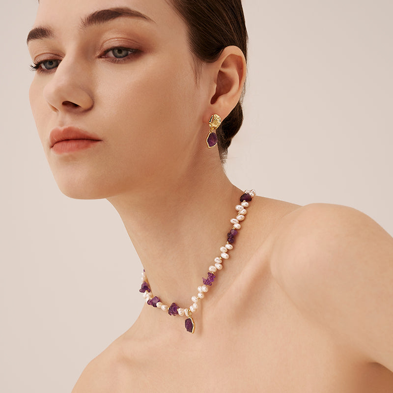 Raw Amethyst Pearl Necklace