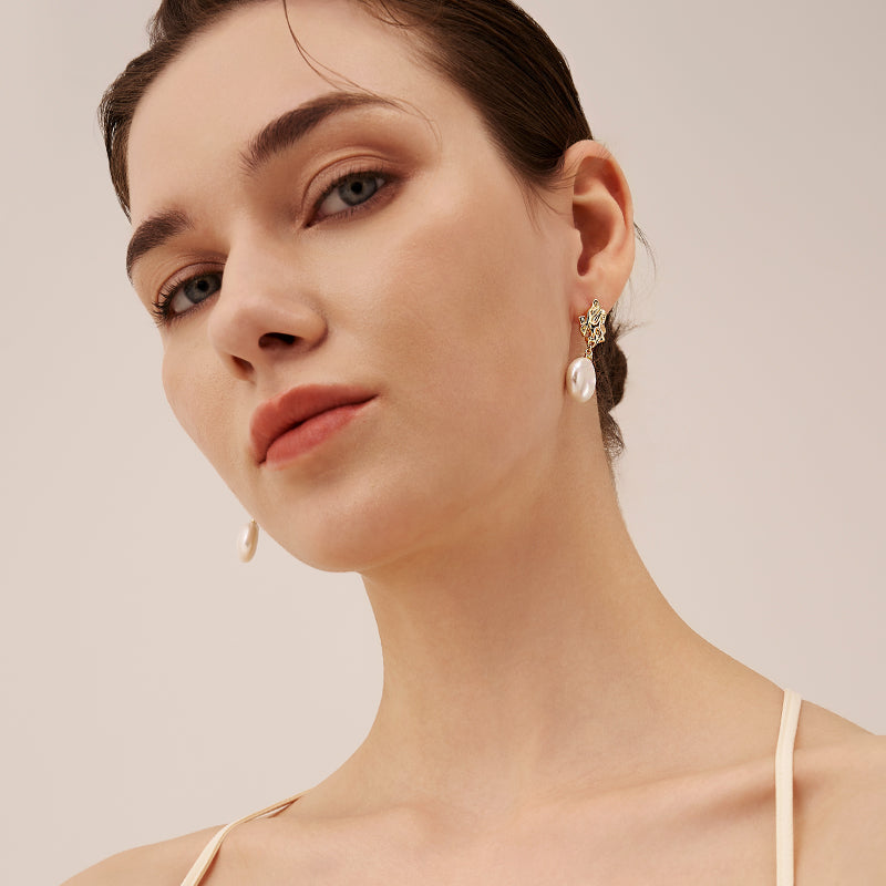 Lava Baroque Button Pearl Earrings