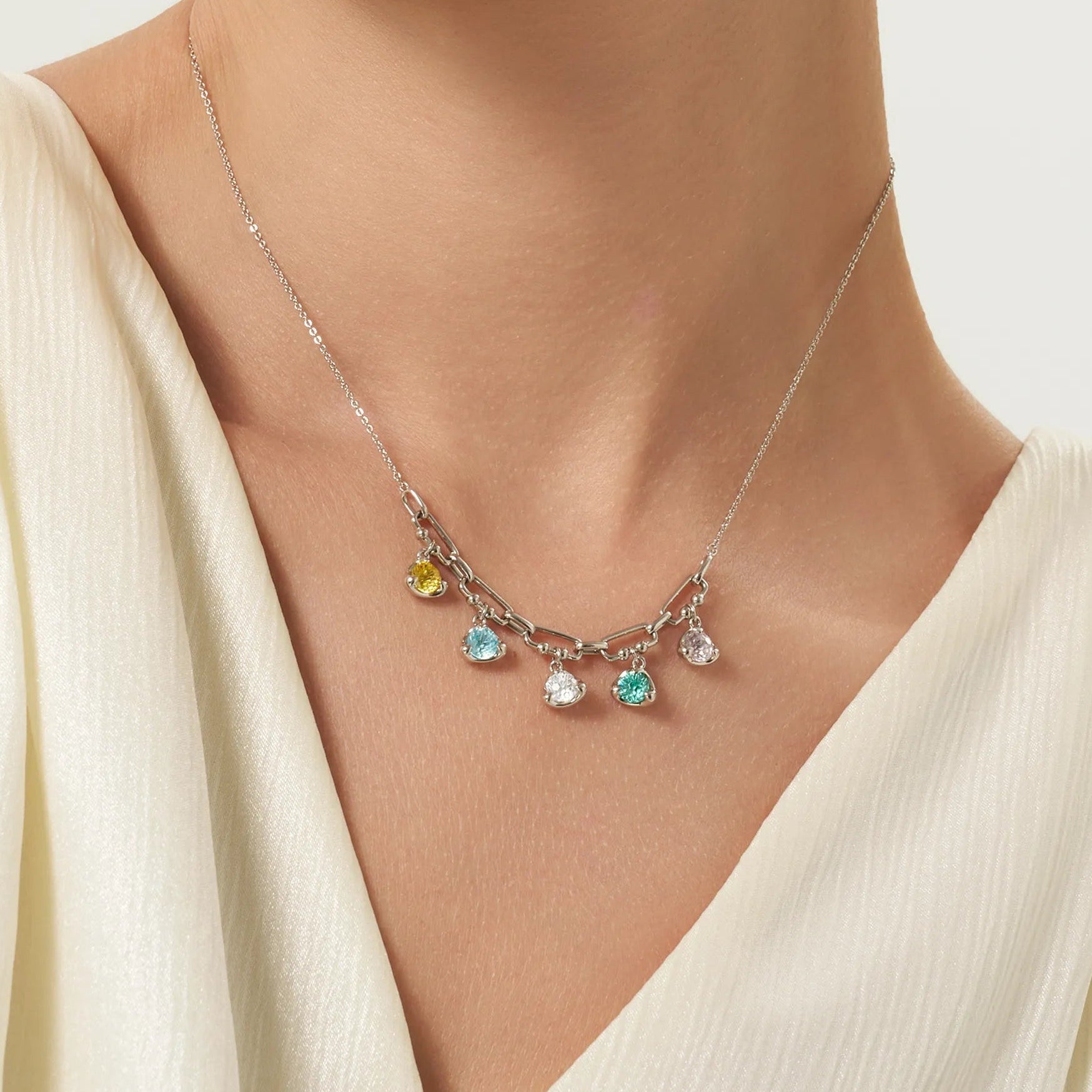 Drift Sand cz Stone Silver Necklace