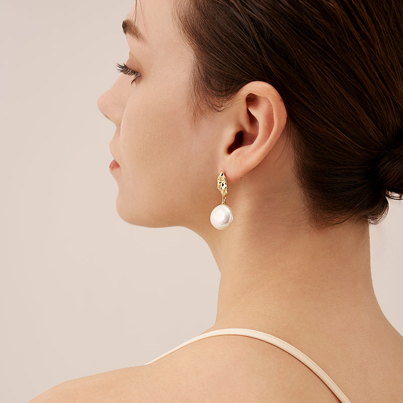 Lava Baroque Button Pearl Earrings