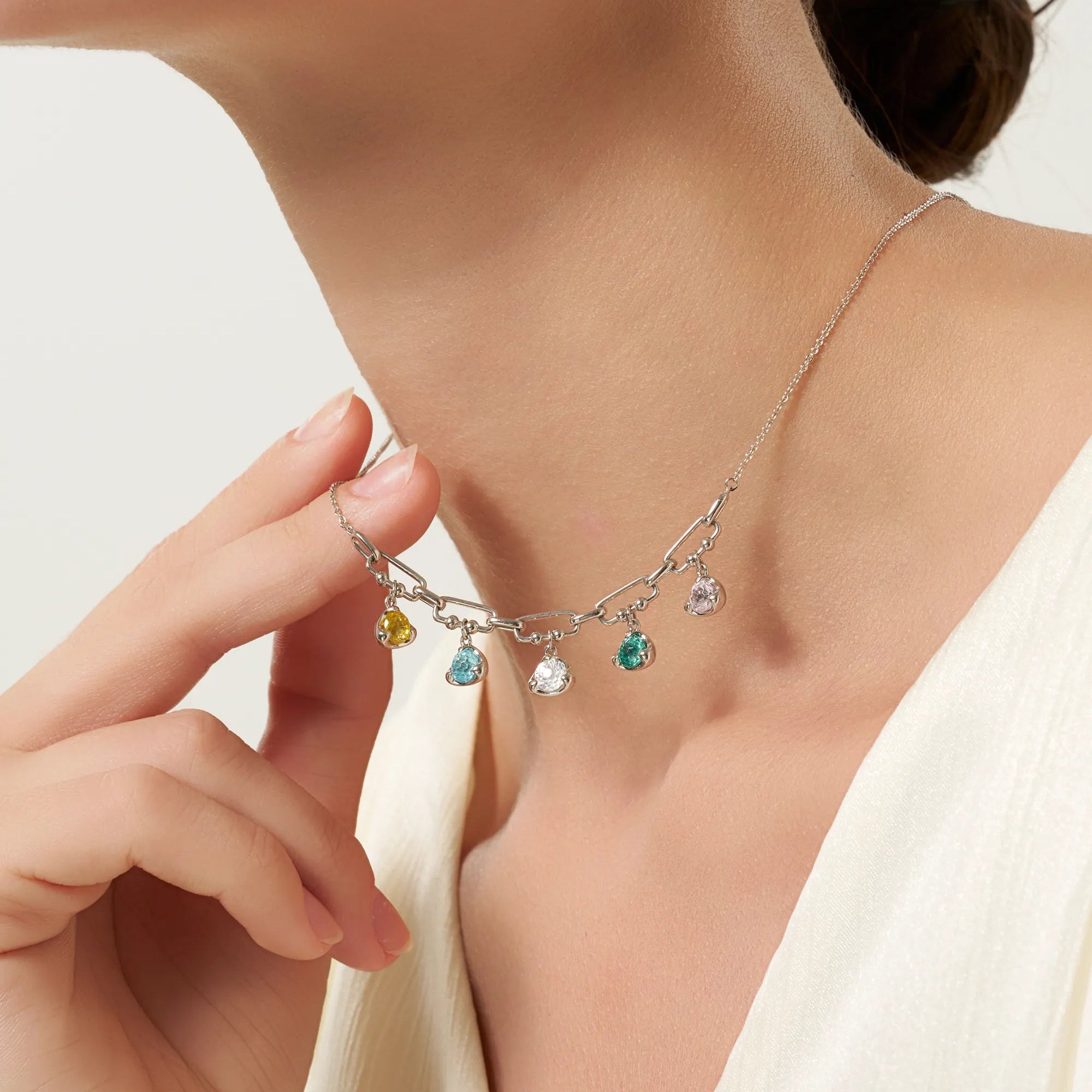 Drift Sand cz Stone Silver Necklace