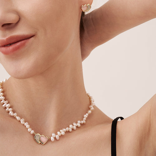 Blush Heart Rose Quartz Pearl Necklace