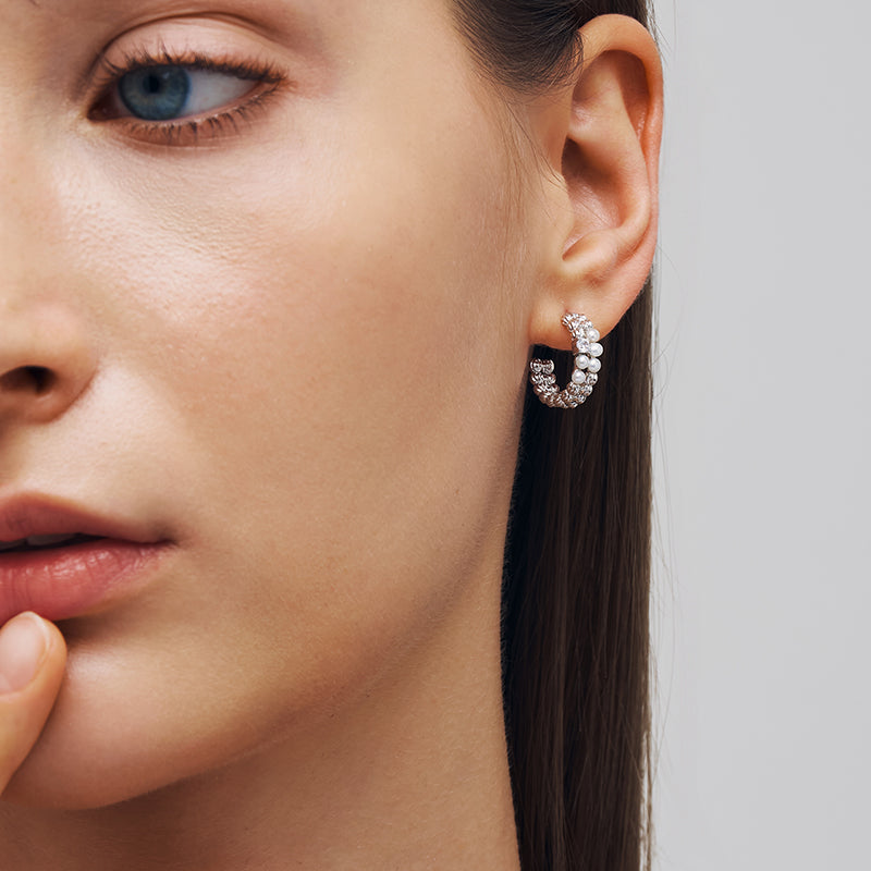 L’Essence Pearl & Crystal Hoop Earrings
