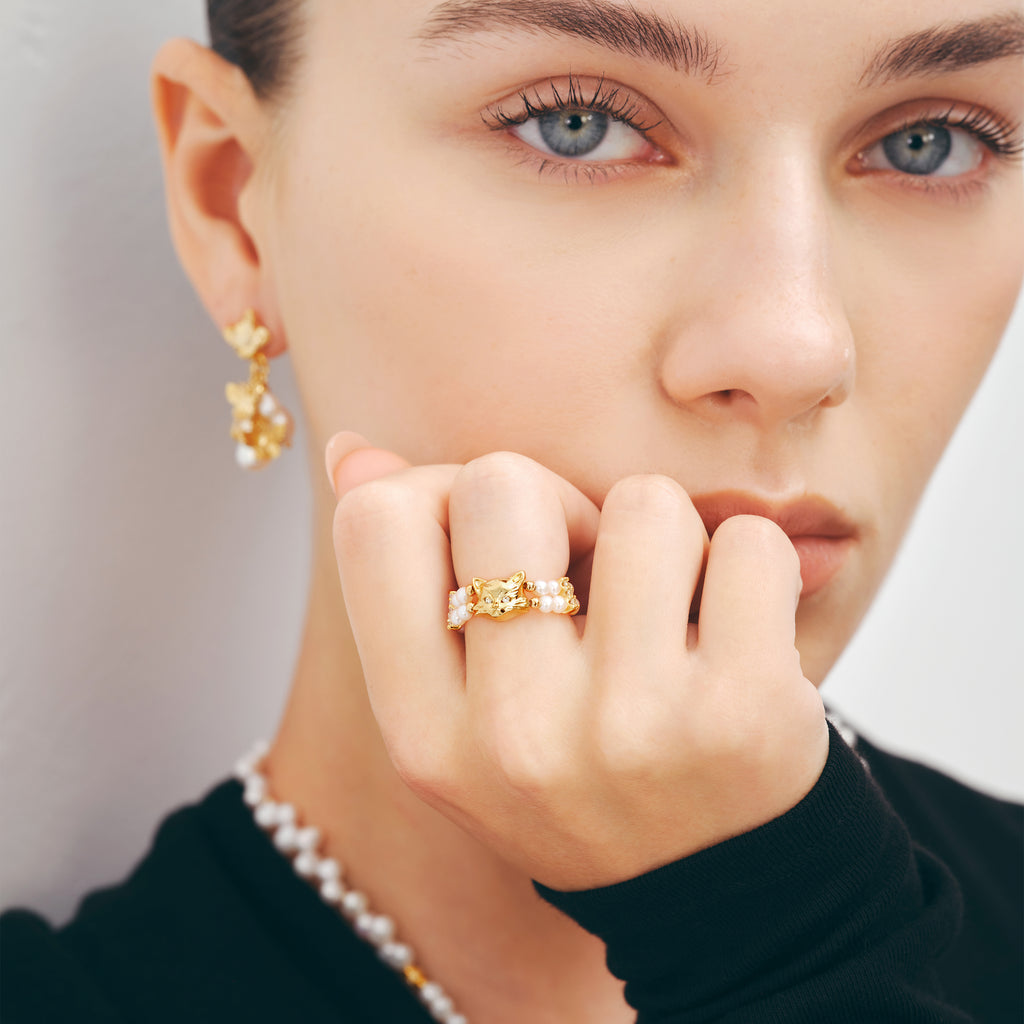 Cat Pearl Beaded Ring