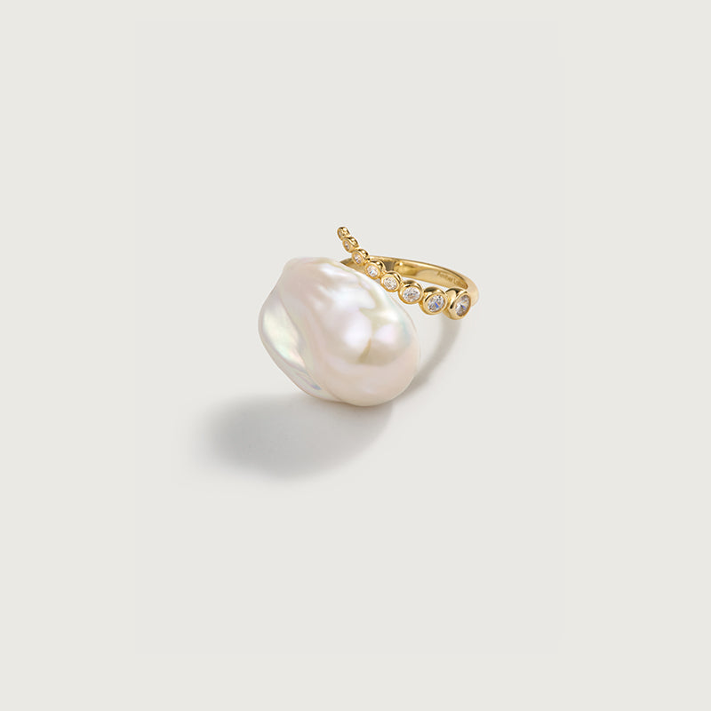 Starlit Splendor Baroque Pearl Ring Unique Shaped