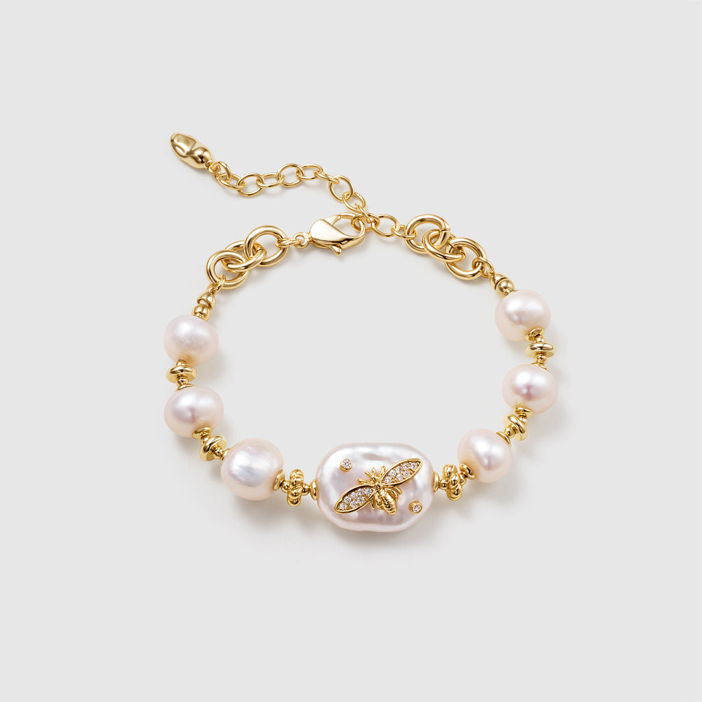 White Baroque Pearl Bee Bracelet