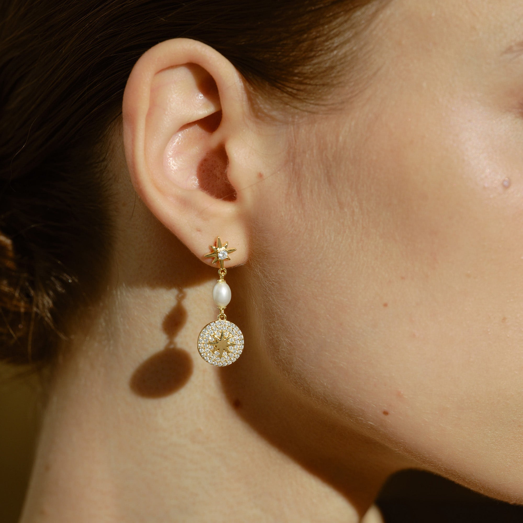 Celestial Star Pearl Drop Earrings