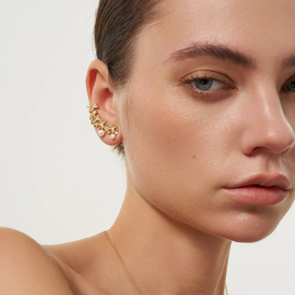 Gold Ginkgo Leaves Pearl Earrings