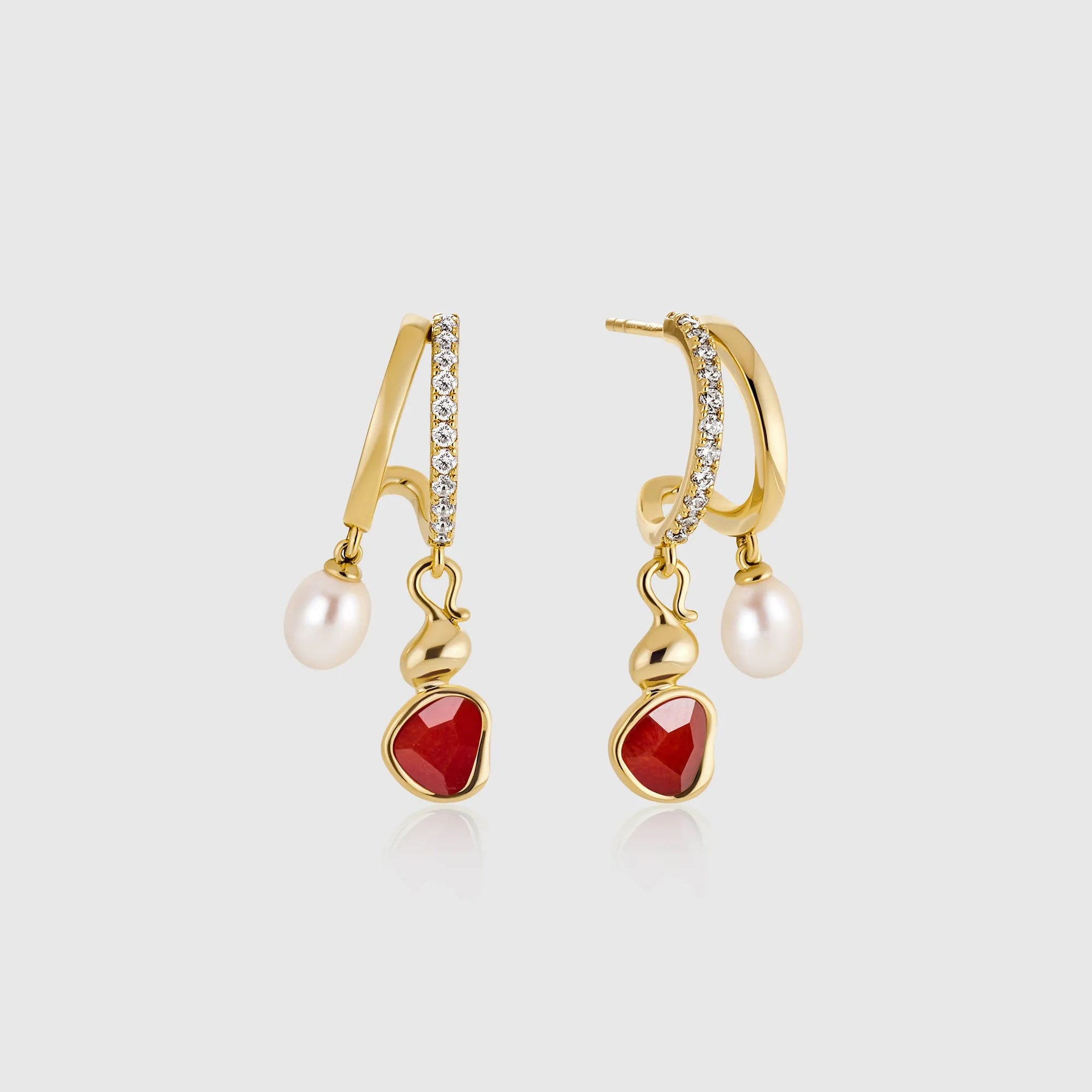 Wulu Red Agate Drop Pearl Earrings