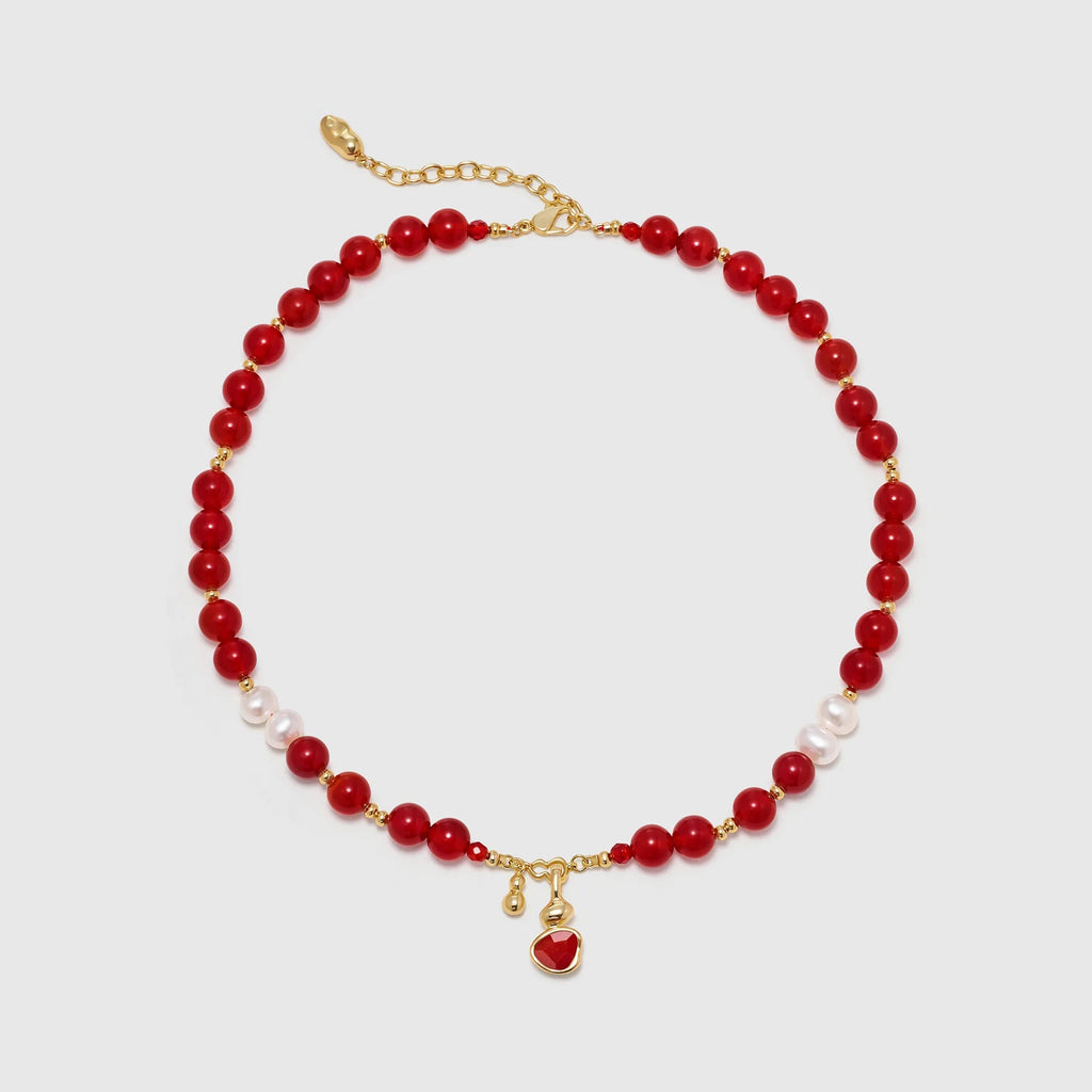 Wulu Red Agate Beaded Necklace