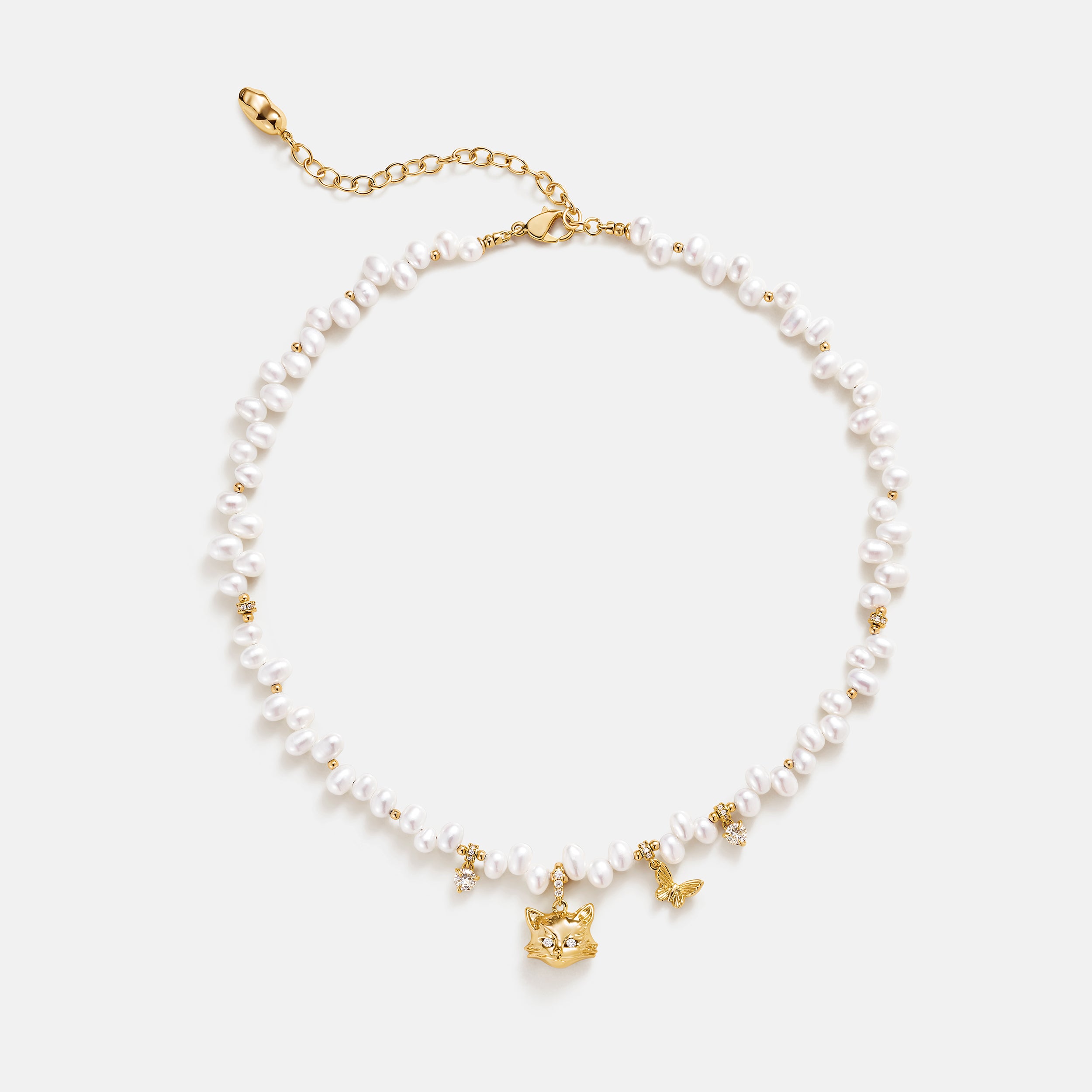 Cat Butterfly Pearl Necklace