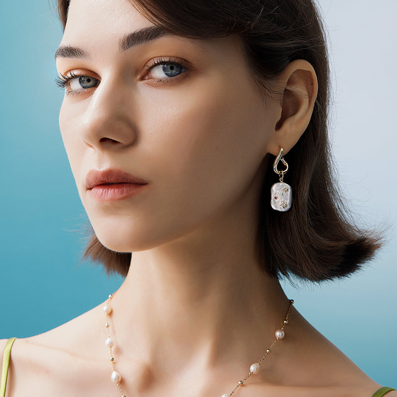 Moon Night Stars Baroque Pearl Earrings
