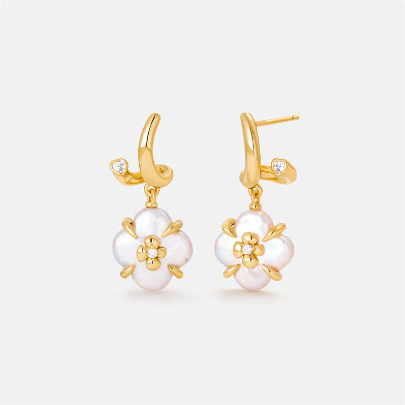 Lucky Clover Pearl Drop Earrings