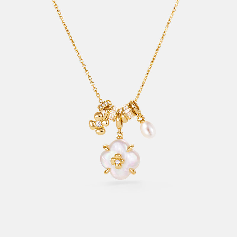 Lucky Clover Pearl Charm Necklace