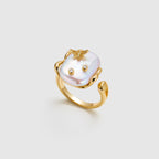 White Baroque Pearl Bee Open Ring