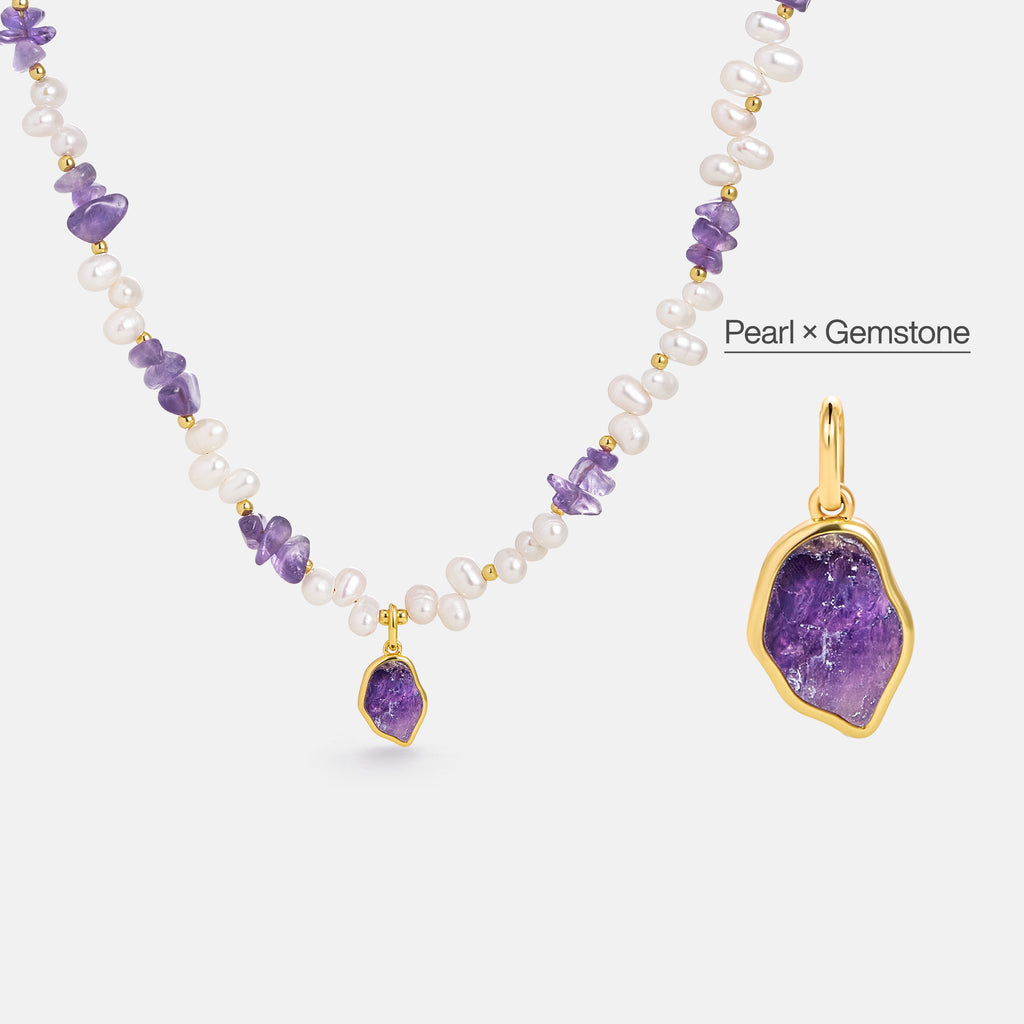 Raw Amethyst Pearl Necklace