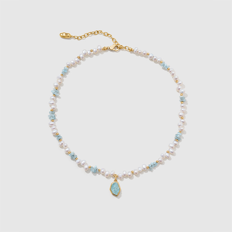 Raw Aquamarine Pearl Necklace