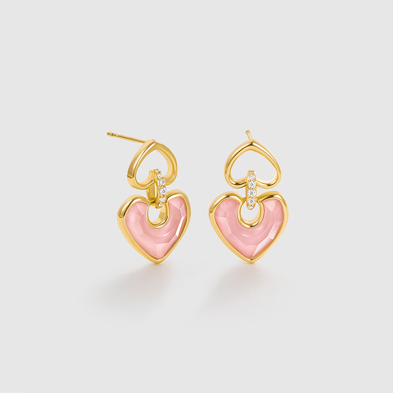 Blush Heart Rose Quartz Drop Earrings