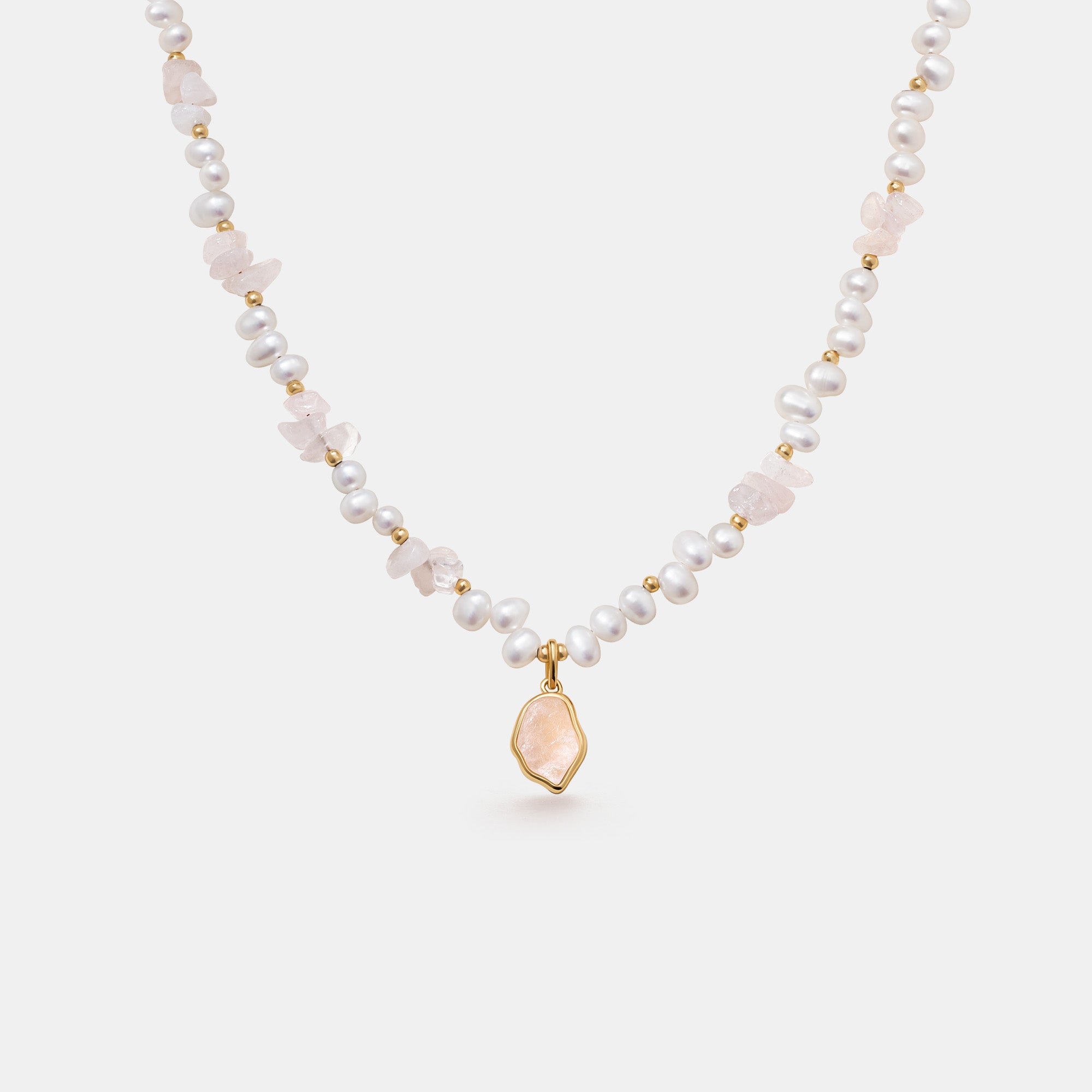 Raw Rose Quartz Pearl Necklace
