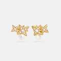 Celestial Double Star Pearl Stud Earrings